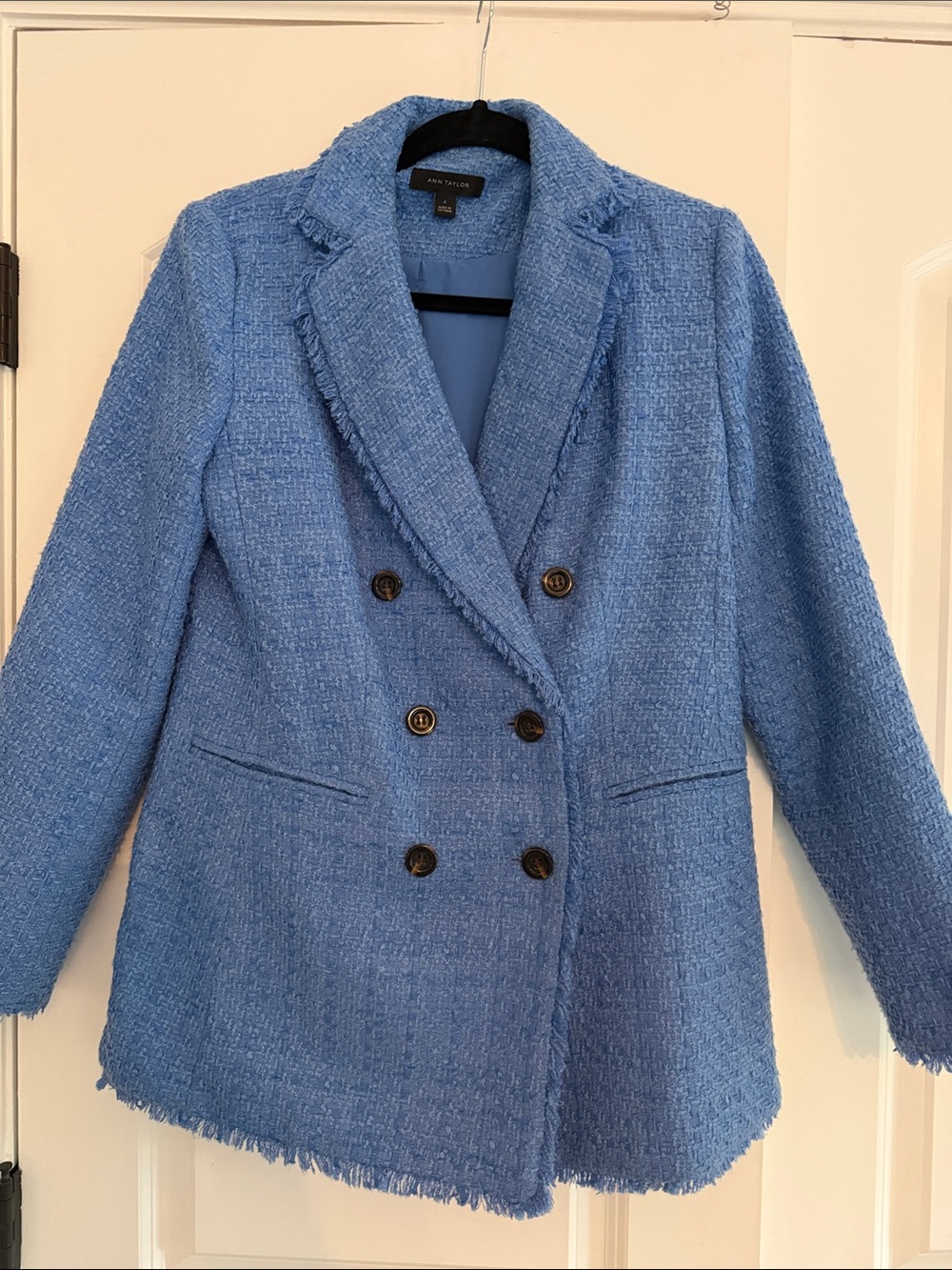 Ann Taylor Sky Blue Bouclé Double-Breasted Blazer